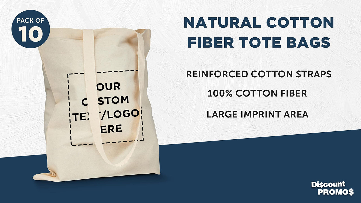 Optima Premium Natural Cotton Tote Bags - Set of 100, Reusable