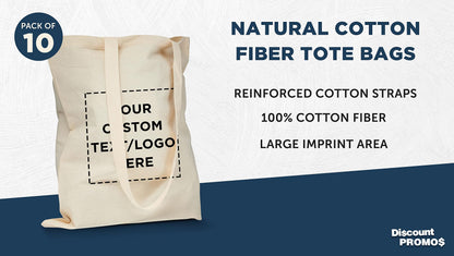 Optima Premium Natural Cotton Tote Bags - Set of 100, Reusable