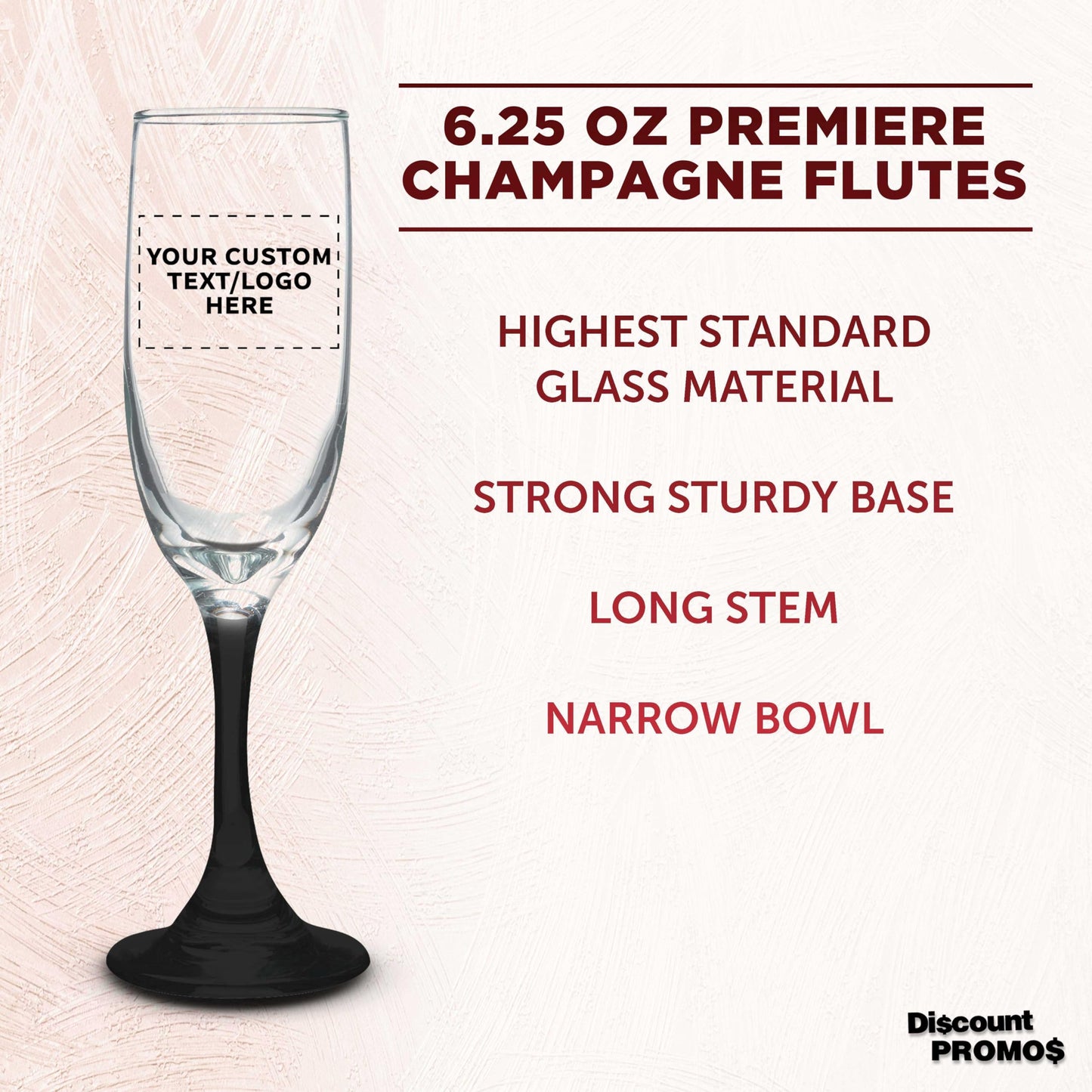 Optima Premium Champagne Flutes - 6.25 oz - 100 Pack - Customizable