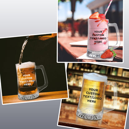 Optima Custom 14 oz Glass Beer Mugs - Set of 6 for Events
