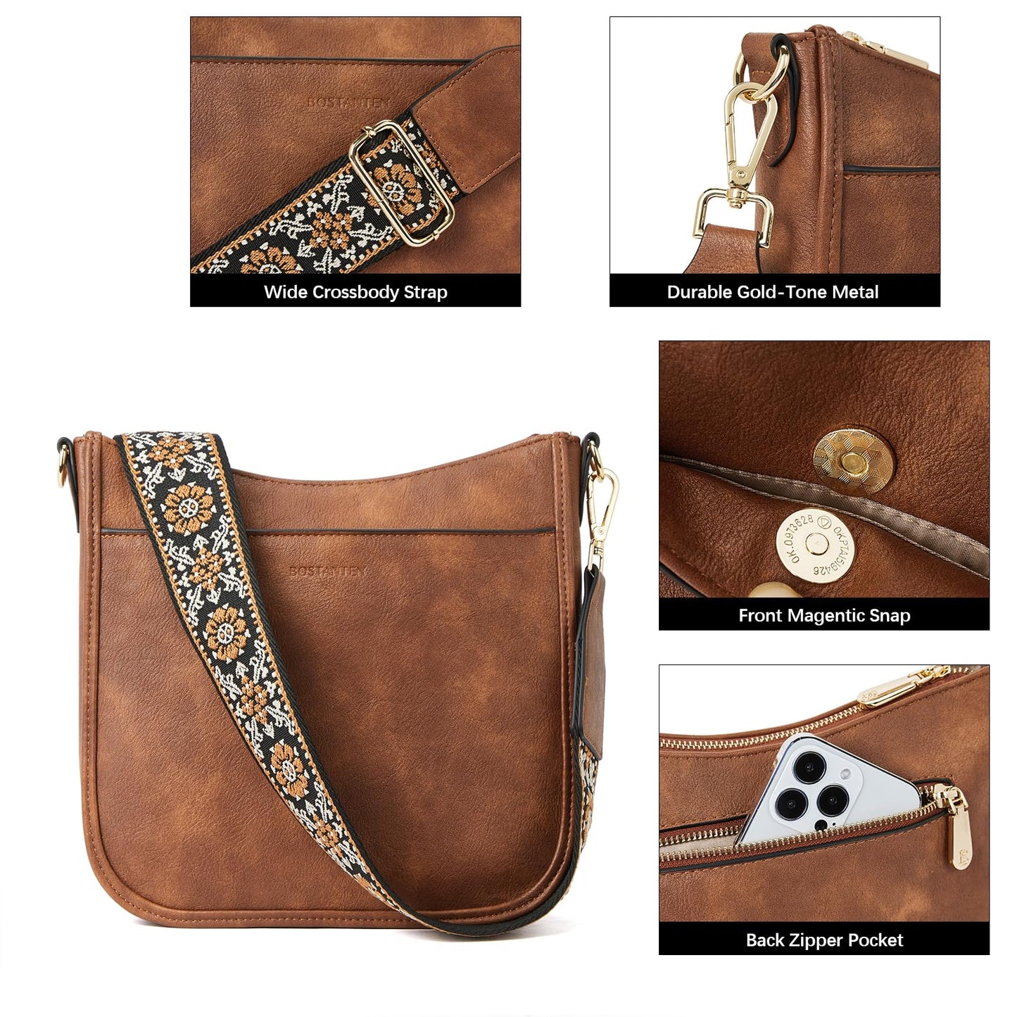 Optima Premium Leather Crossbody Bag with Adjustable Strap - Brown