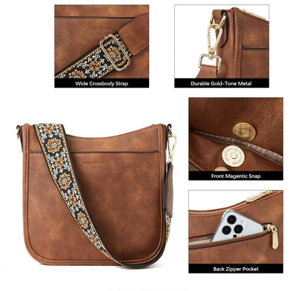 Optima Premium Leather Crossbody Bag with Adjustable Strap - Brown