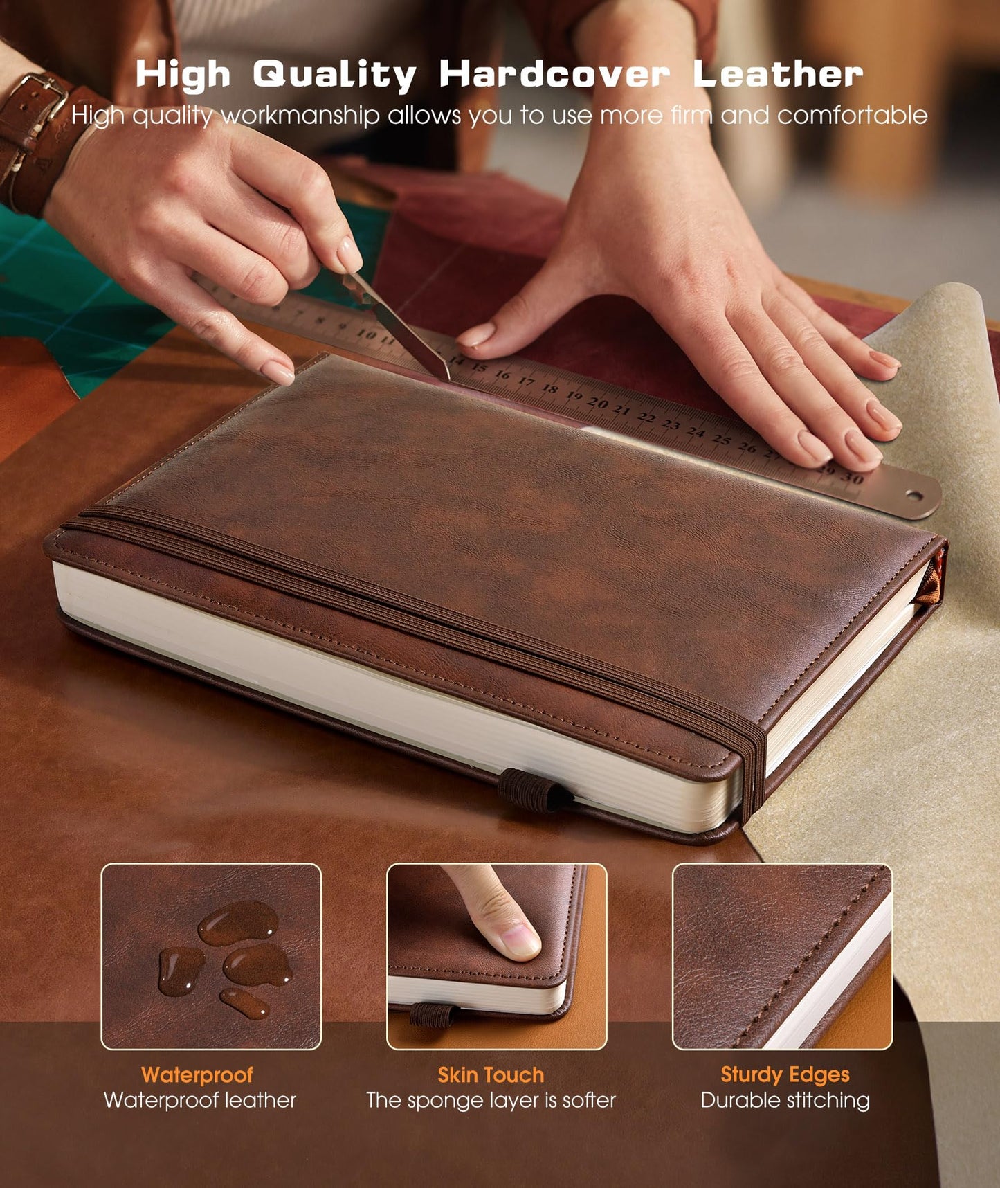 Optima Premium Leather Journal - A5 Size, 256 Numbered Pages