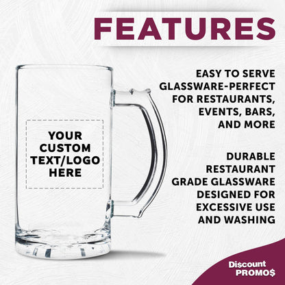 Optima Custom Glass Beer Mug Set - 16 oz, 100 Pack for Events