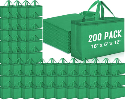 Optima Premium Reusable Tote Bags - 200 Pcs, Non-Woven, 16x6x12 Inch