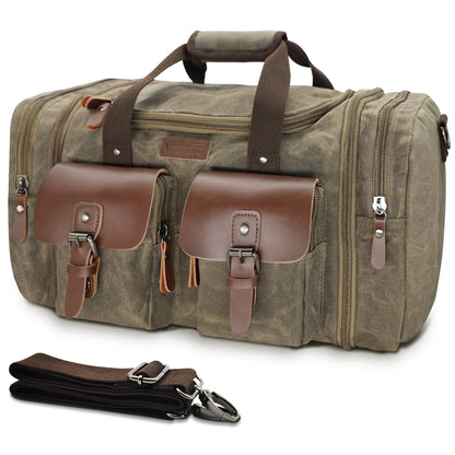 Optima Premium 50L Canvas Leather Duffel Bag - Expandable Weekender
