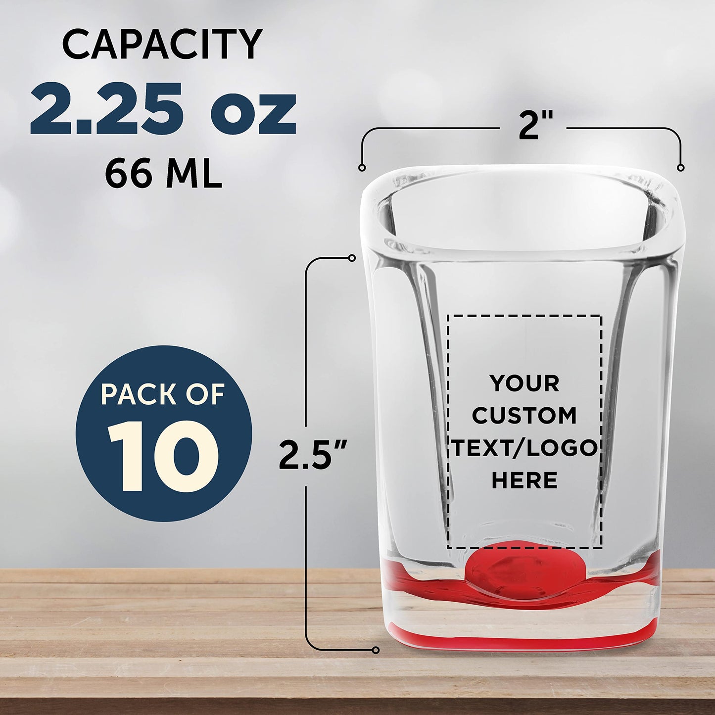 Optima Premium Custom Square Shot Glasses - 2 oz, Set of 10