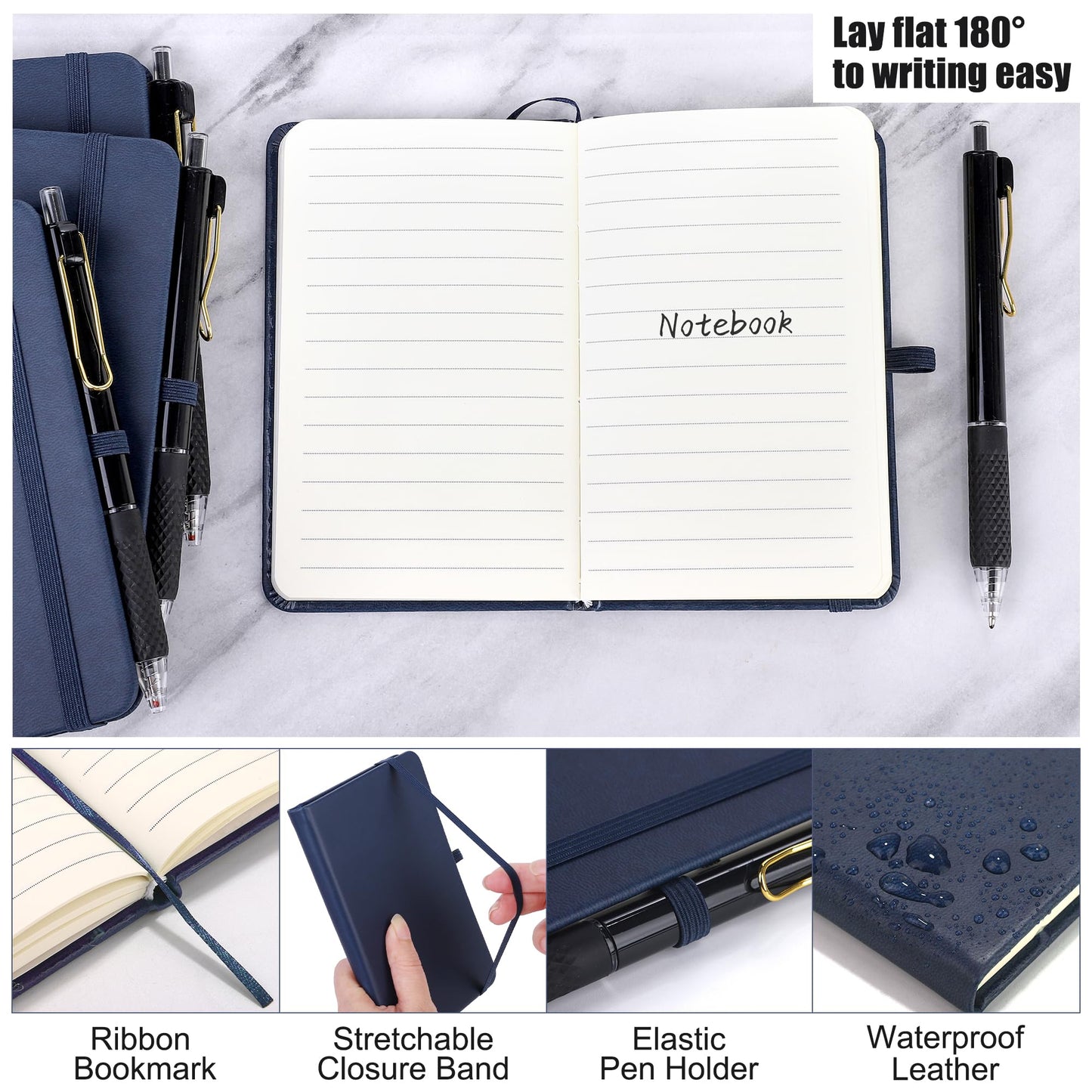 Optima Premium Leather Pocket Notebook Journal - 3.5 x 5.5 Inch
