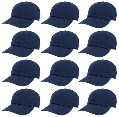 Optima Premium Cotton Baseball Caps - Adjustable Size, 12 Pack