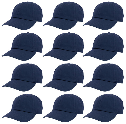 Optima Premium Cotton Baseball Caps - Adjustable Size, 12 Pack