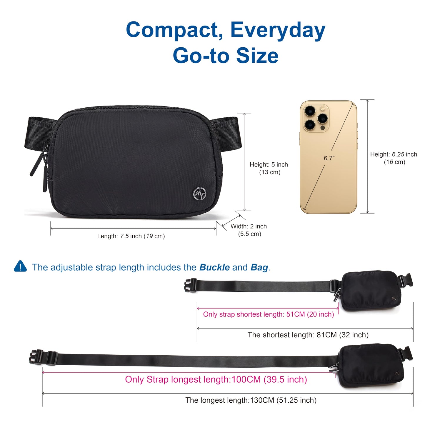 Optima Premium Nylon Fanny Pack - Water Repellent, Adjustable Strap