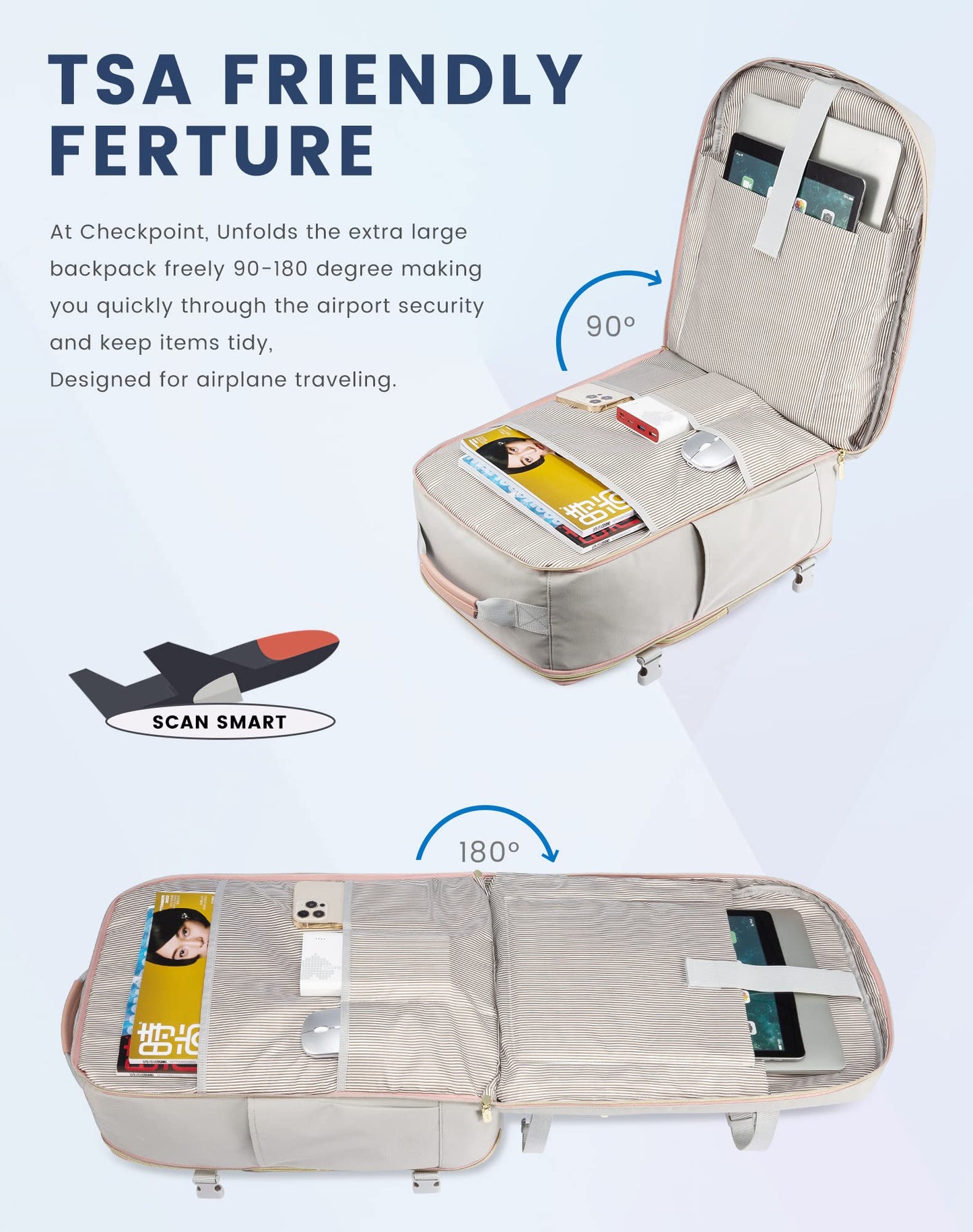 Optima Premium 35L Travel Backpack - Airline Approved, Grey-Pink