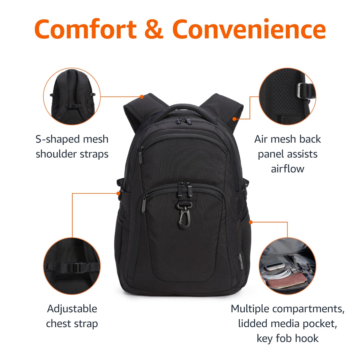 Optima Premium Travel Laptop Backpack - Fits 15.6" Laptops, Black