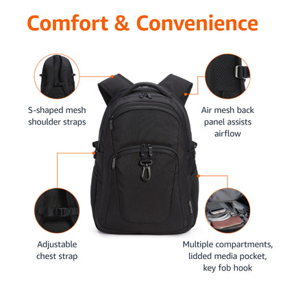 Optima Premium Travel Laptop Backpack - Fits 15.6" Laptops, Black