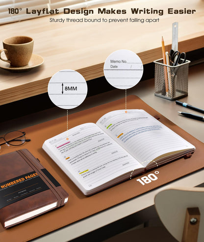 Optima Premium Leather Journal - A5 Size, 256 Numbered Pages