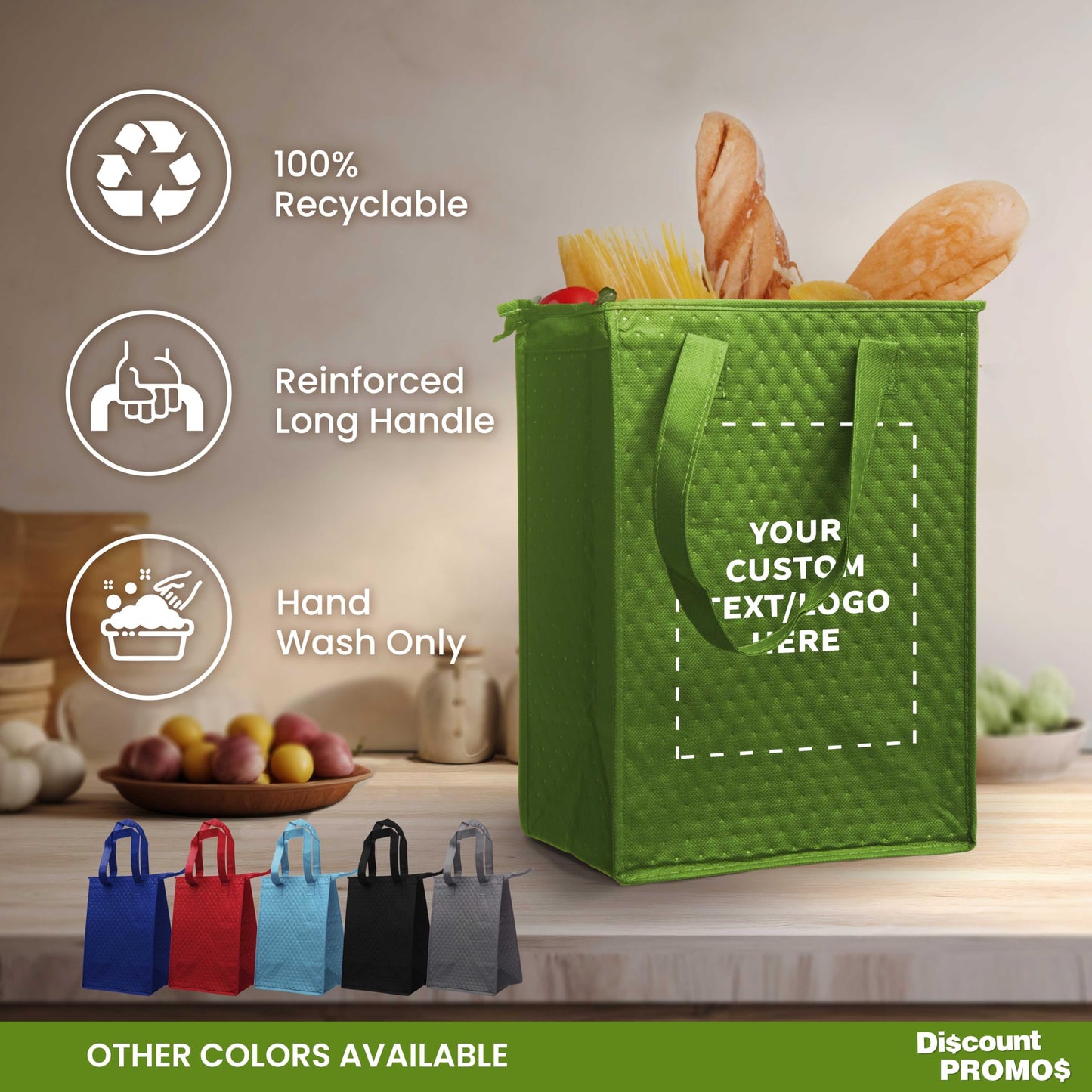 Optima Insulated Lunch Tote Bags - Set of 100, Lime Green