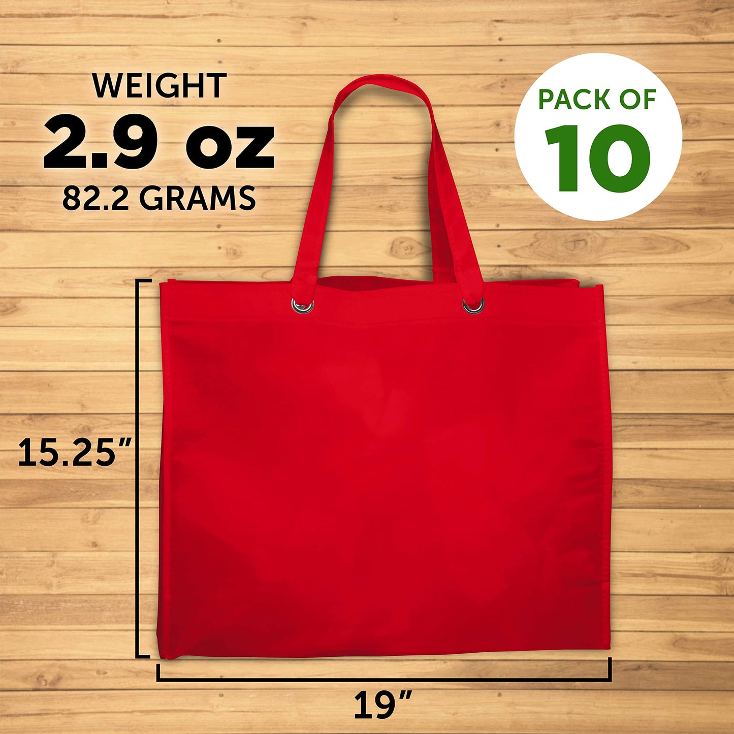 Optima Premium Reusable Canvas Tote Bags - 10 Pack - Red
