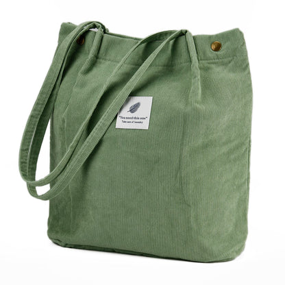 Optima Premium Corduroy Tote Bag - Large Matcha Green for Travel & Work