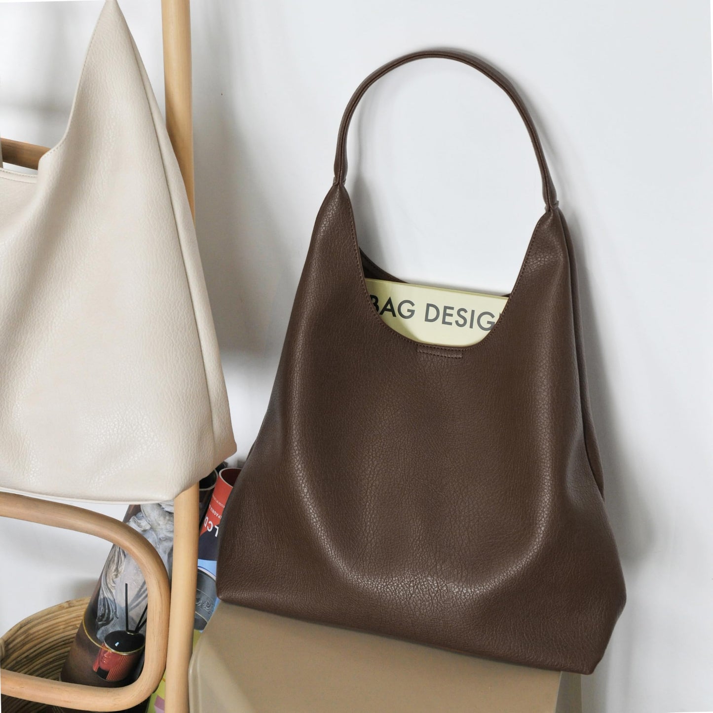 Optima Luxe Vegan Leather Slouchy Tote Bag for Women - Coffee