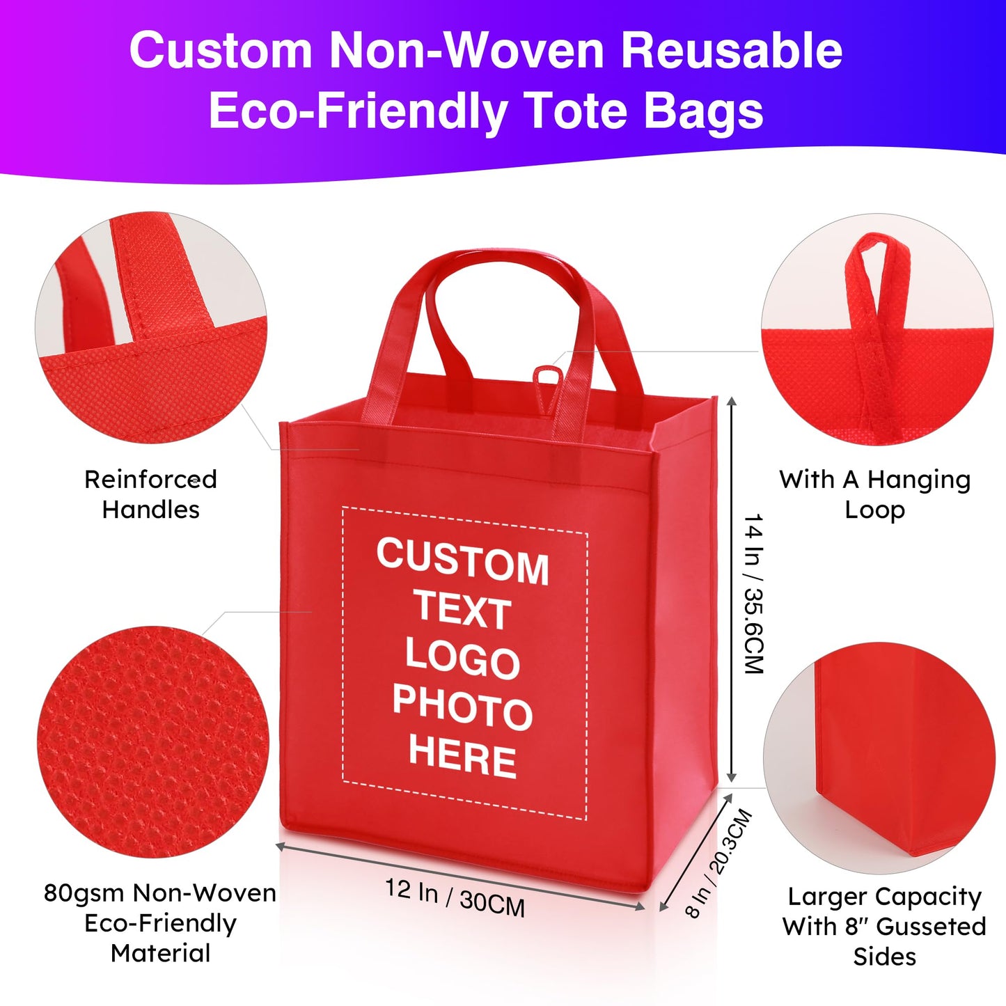 Optima Customizable Reusable Tote Bags - 100/200 Pack for Branding