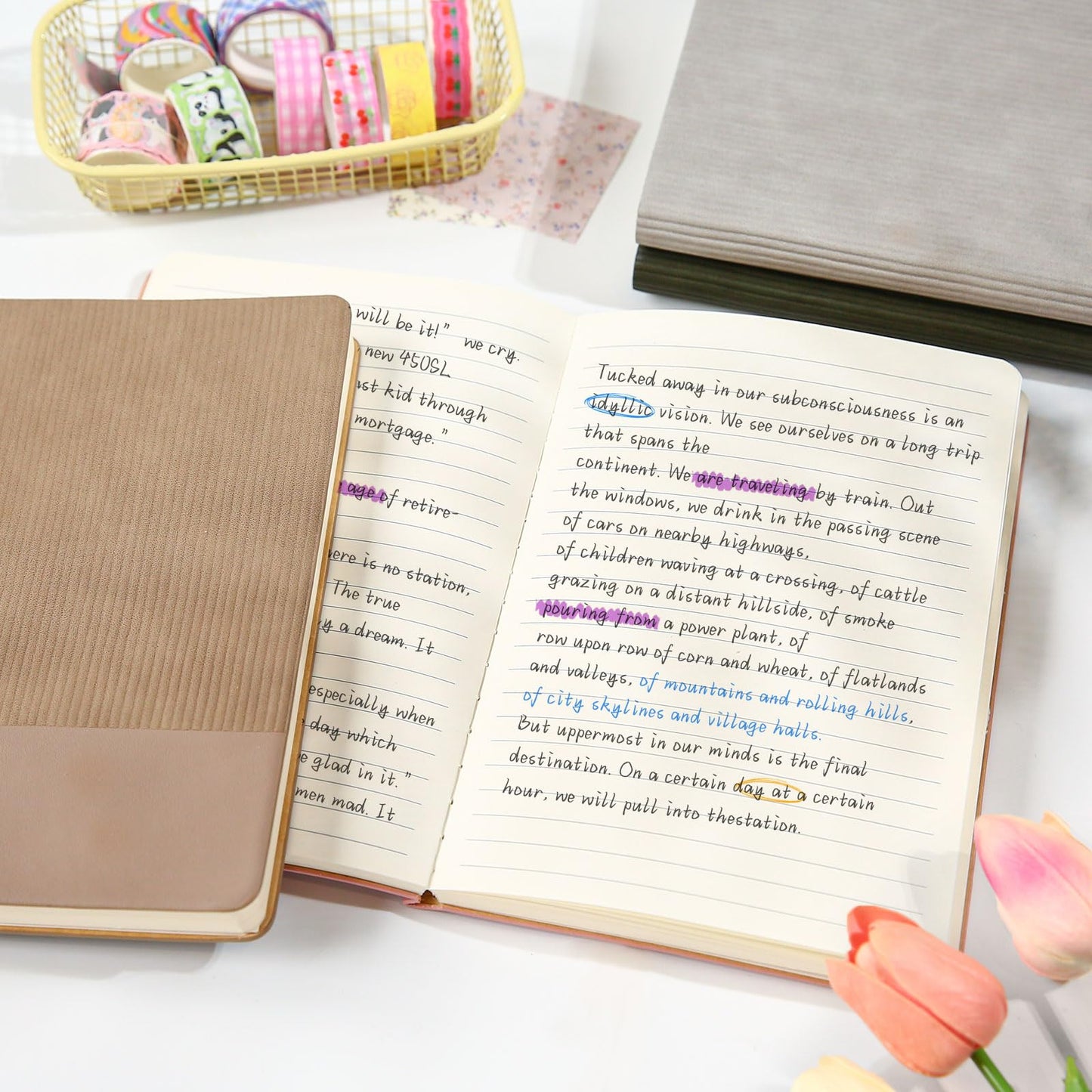 Optima Premium A5 Leather Journal Notebook - 80 Sheets, Khaki