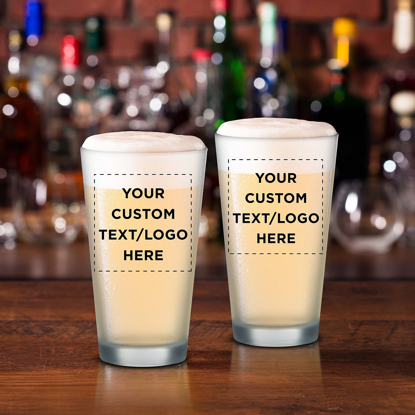Optima Premium Frosted Pint Glasses Set - 16 oz, Customizable
