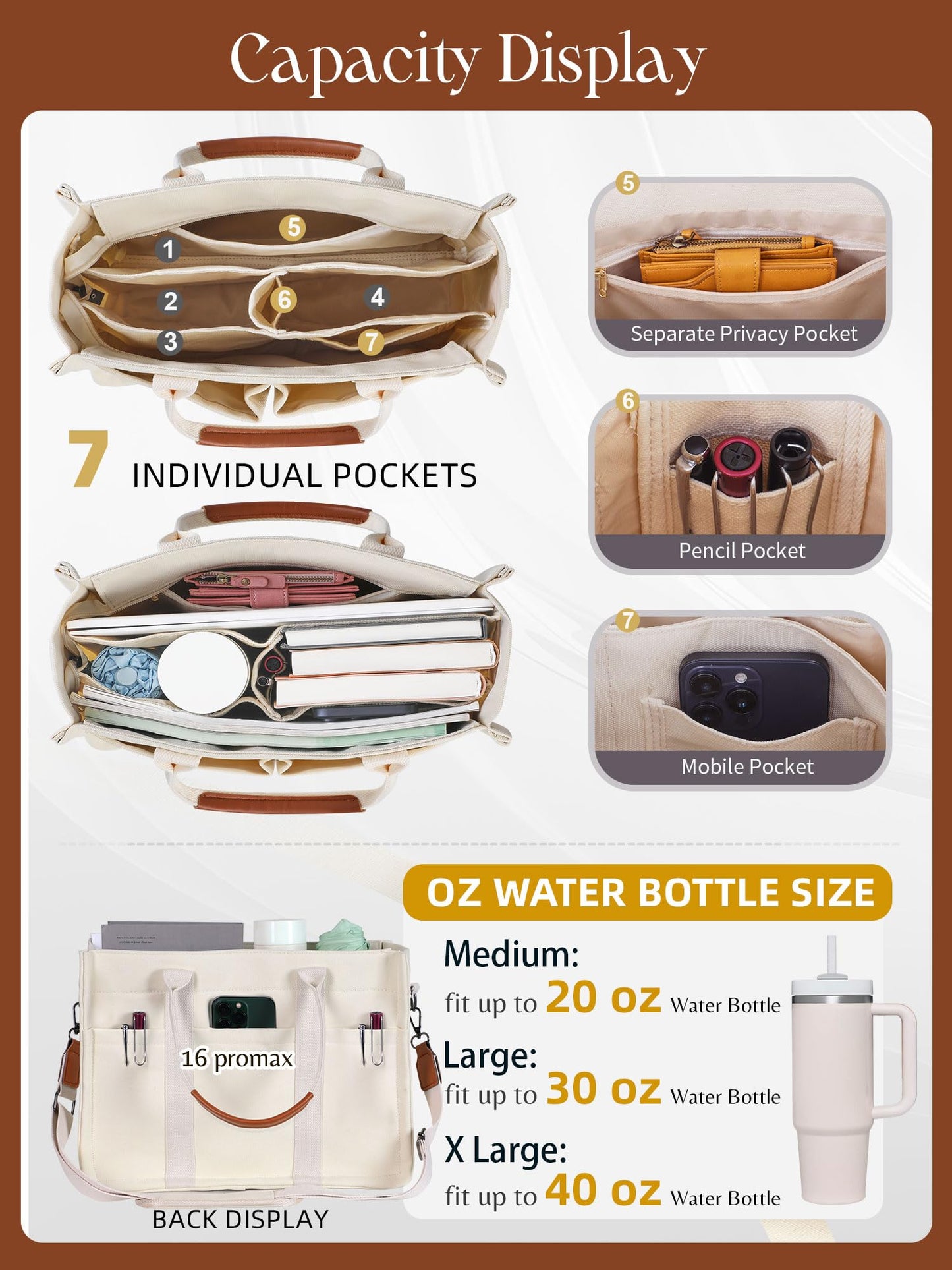 Optima Premium Canvas Tote Bag - Large with Zipper & Compartments