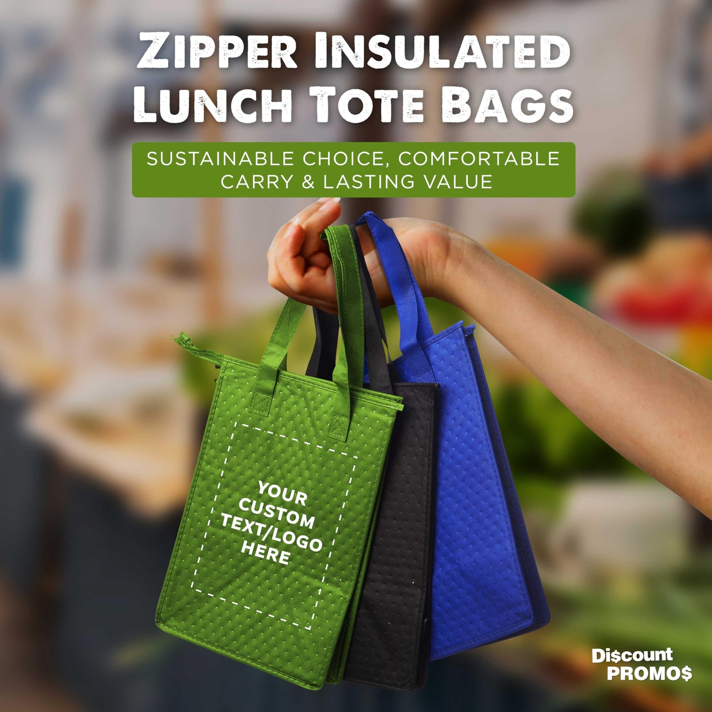 Optima Insulated Lunch Tote Bags - Set of 100, Lime Green