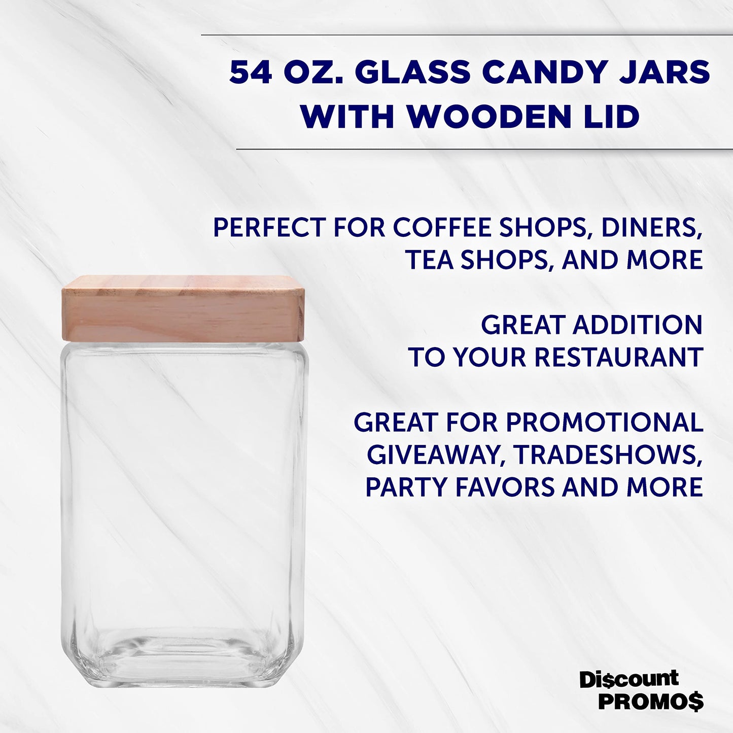 Optima Premium Glass Candy Jars with Wooden Lid - 54 oz, Set of 12