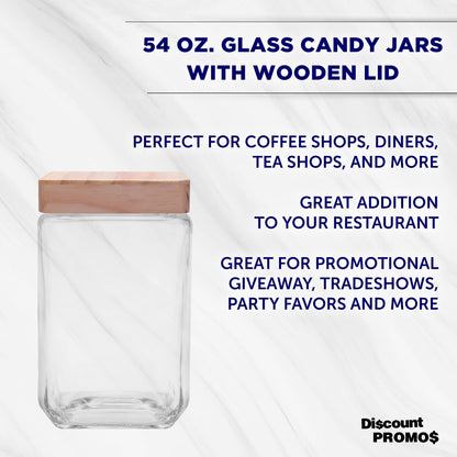 Optima Premium Glass Candy Jars with Wooden Lid - 54 oz, Set of 12