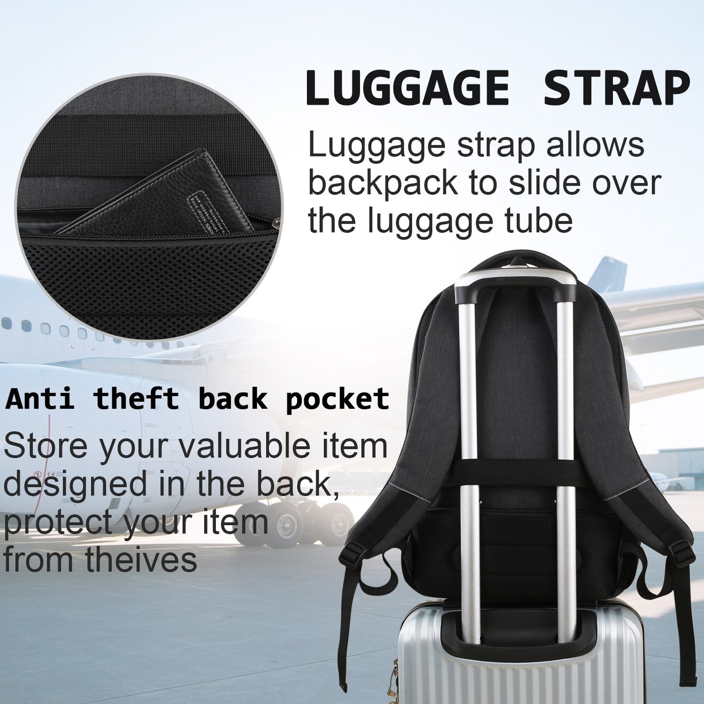 Optima Premium Anti-Theft Laptop Backpack - 15.6 Inch, Water Resistant