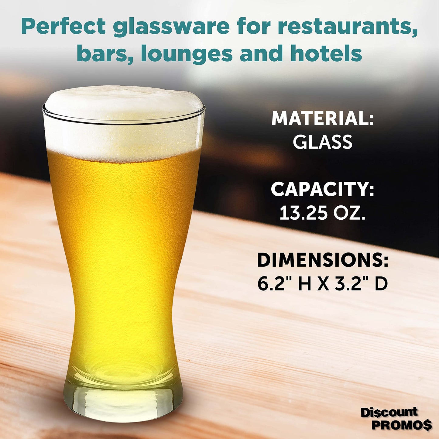 Optima Premium Pilsner Glasses - 13.25 oz, Set of 12, Made in USA