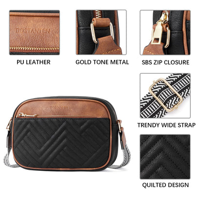 Optima Vegan Leather Crossbody Bag - Quilted Design, 9.5 inches