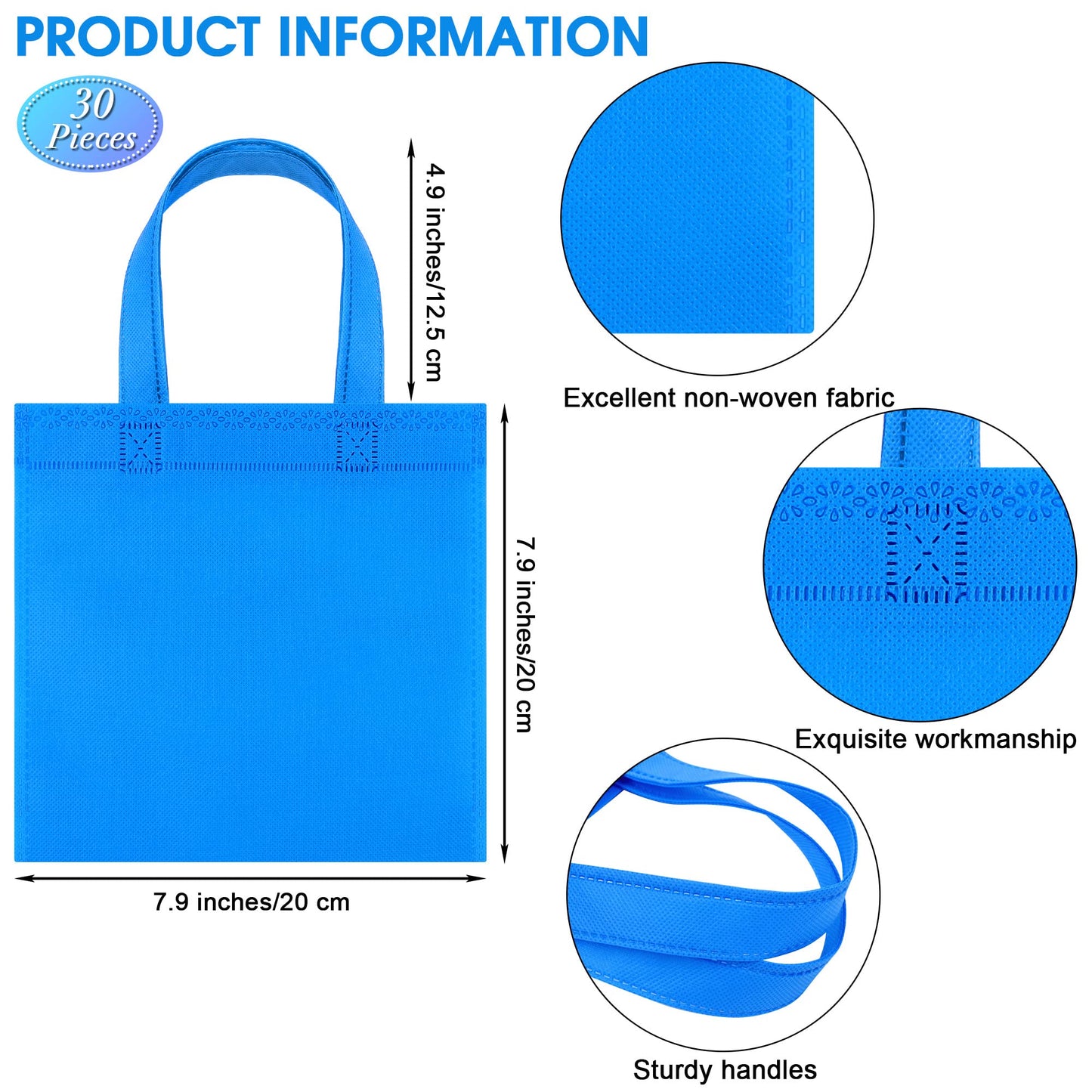 Optima Premium Non-Woven Tote Bags - 30 Pack, 20x20 cm, Reusable