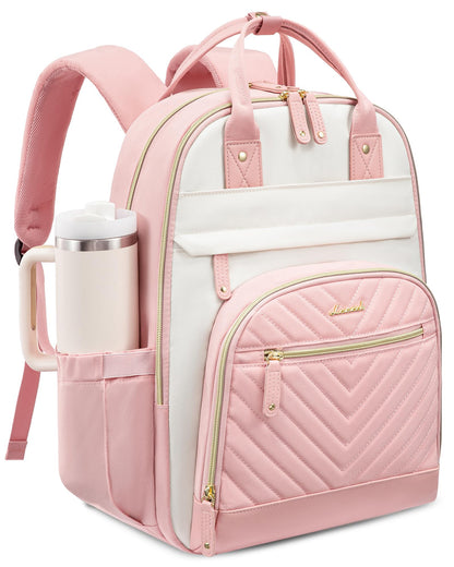 Optima Premium Waterproof Laptop Backpack - 15.6 inch, Beige-Pink