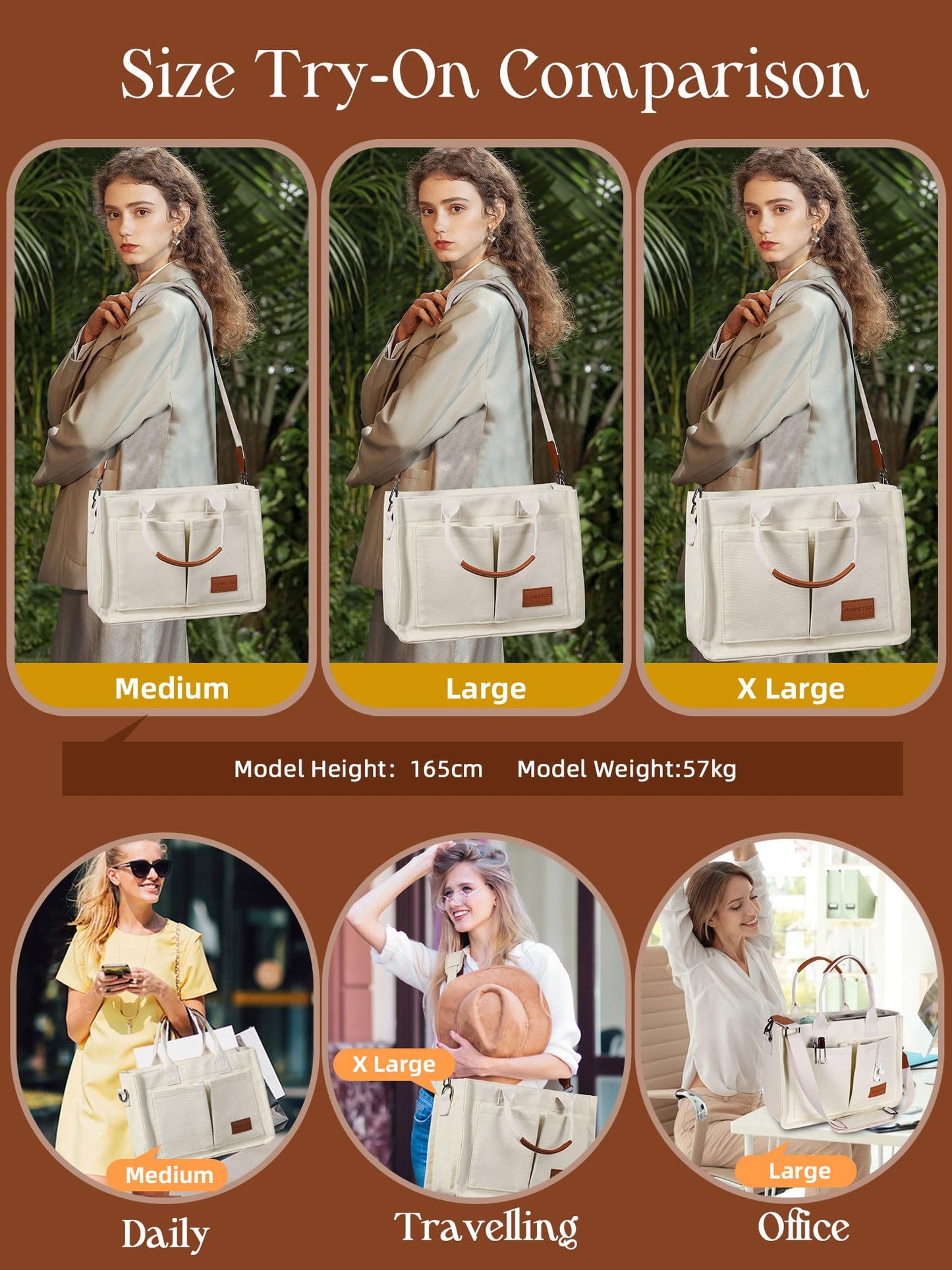 Optima Premium Canvas Tote Bag - Large with Zipper & Compartments