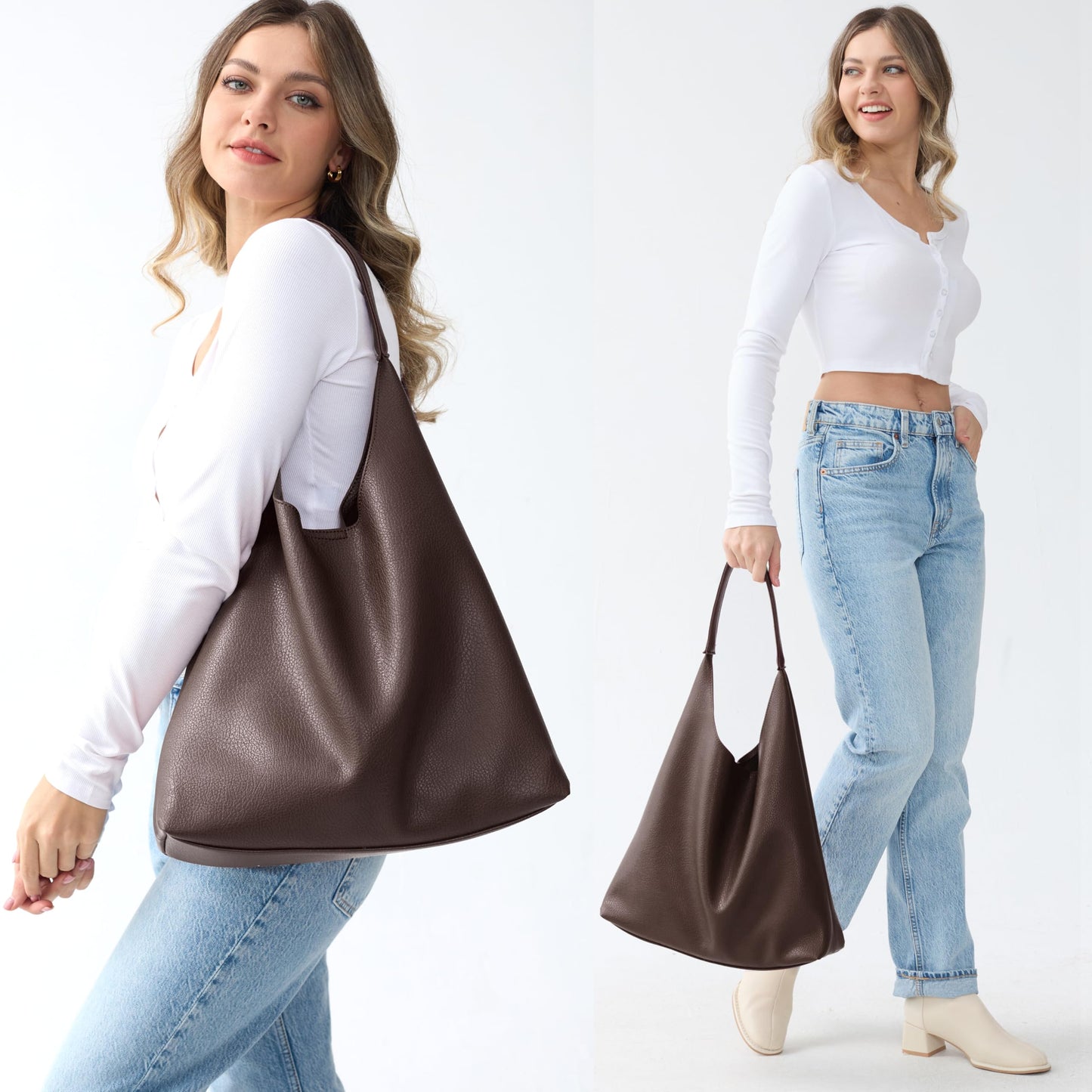 Optima Luxe Vegan Leather Slouchy Tote Bag for Women - Coffee