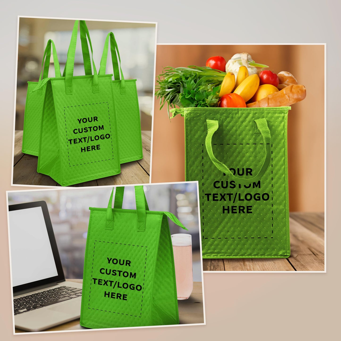Optima Insulated Lunch Tote Bags - Set of 100, Lime Green