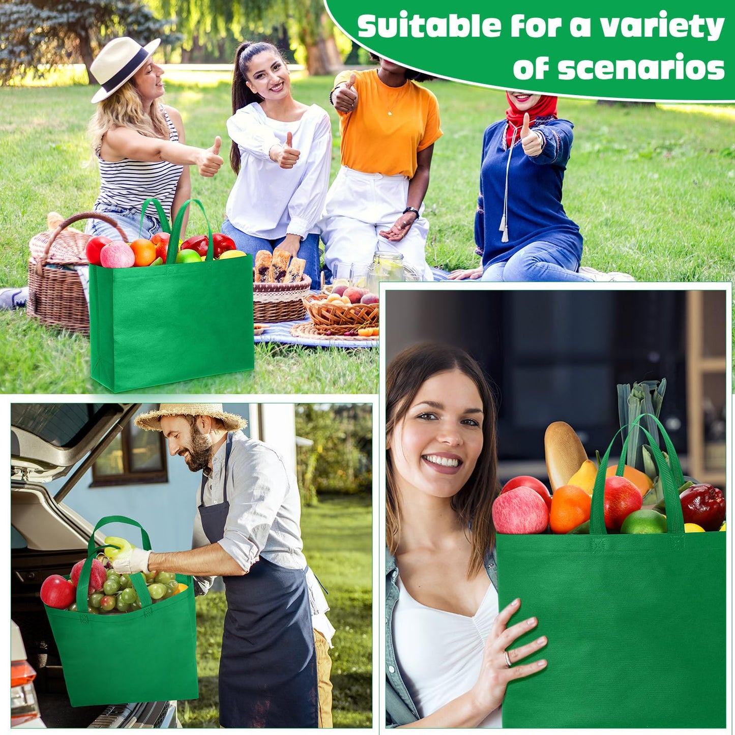 Optima Premium Reusable Tote Bags - 200 Pcs, Non-Woven, 16x6x12 Inch