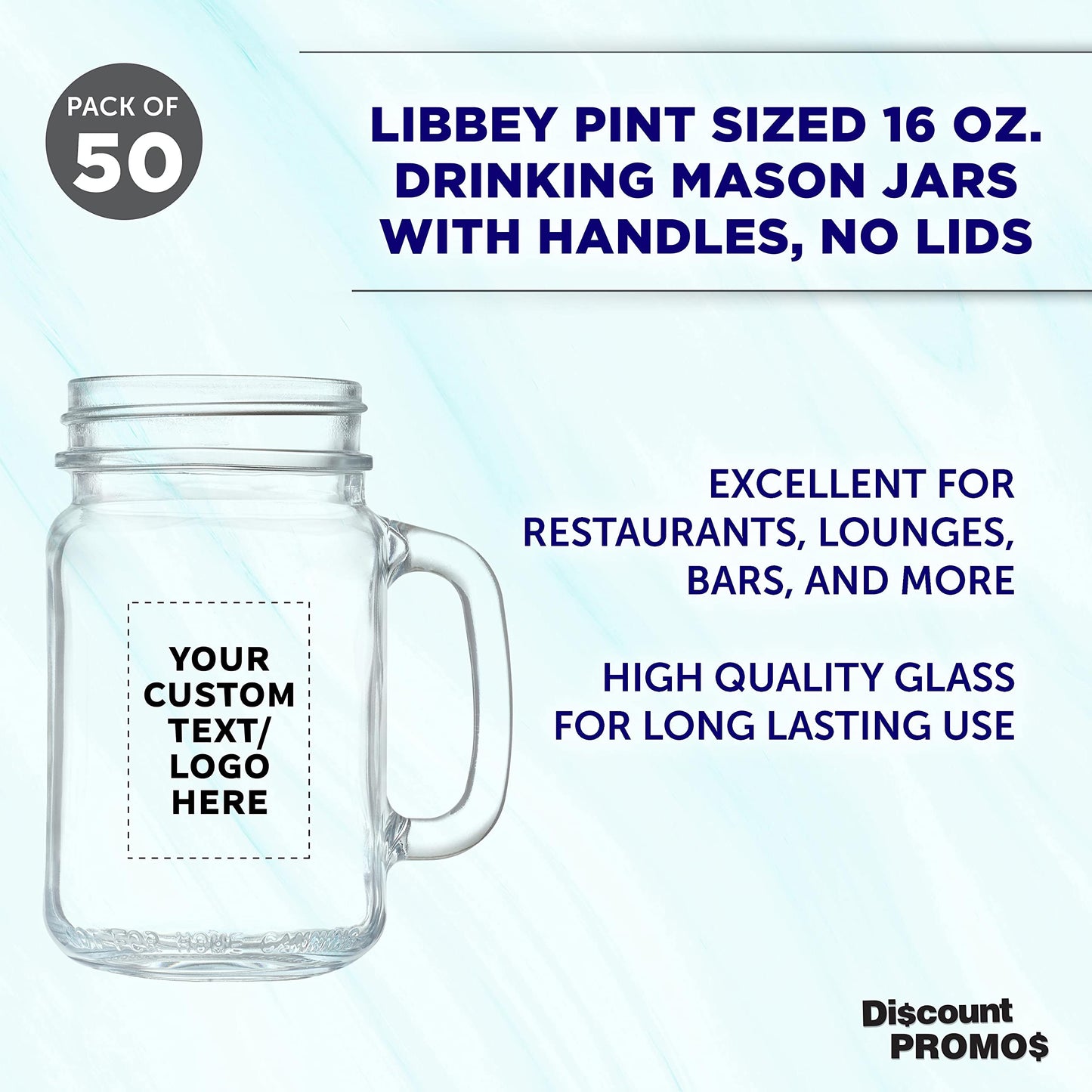 Optima Premium Mason Jar Set - 50 Clear 16 oz. Jars with Handles