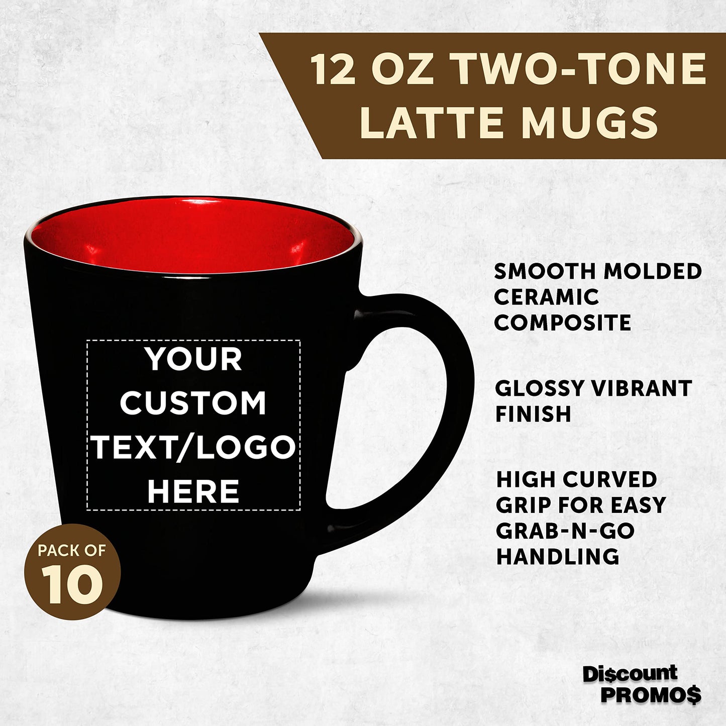 Optima Premium Ceramic Coffee Mugs Set - 12 oz, Personalized, Red