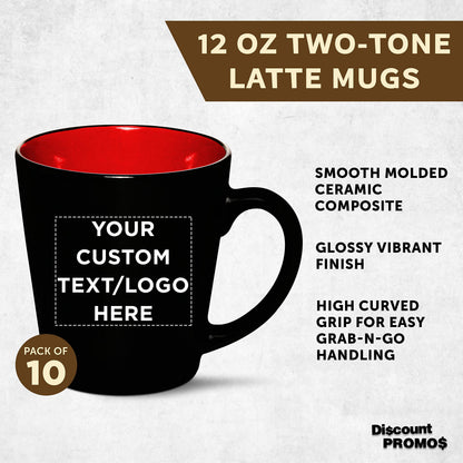 Optima Premium Ceramic Coffee Mugs Set - 12 oz, Personalized, Red
