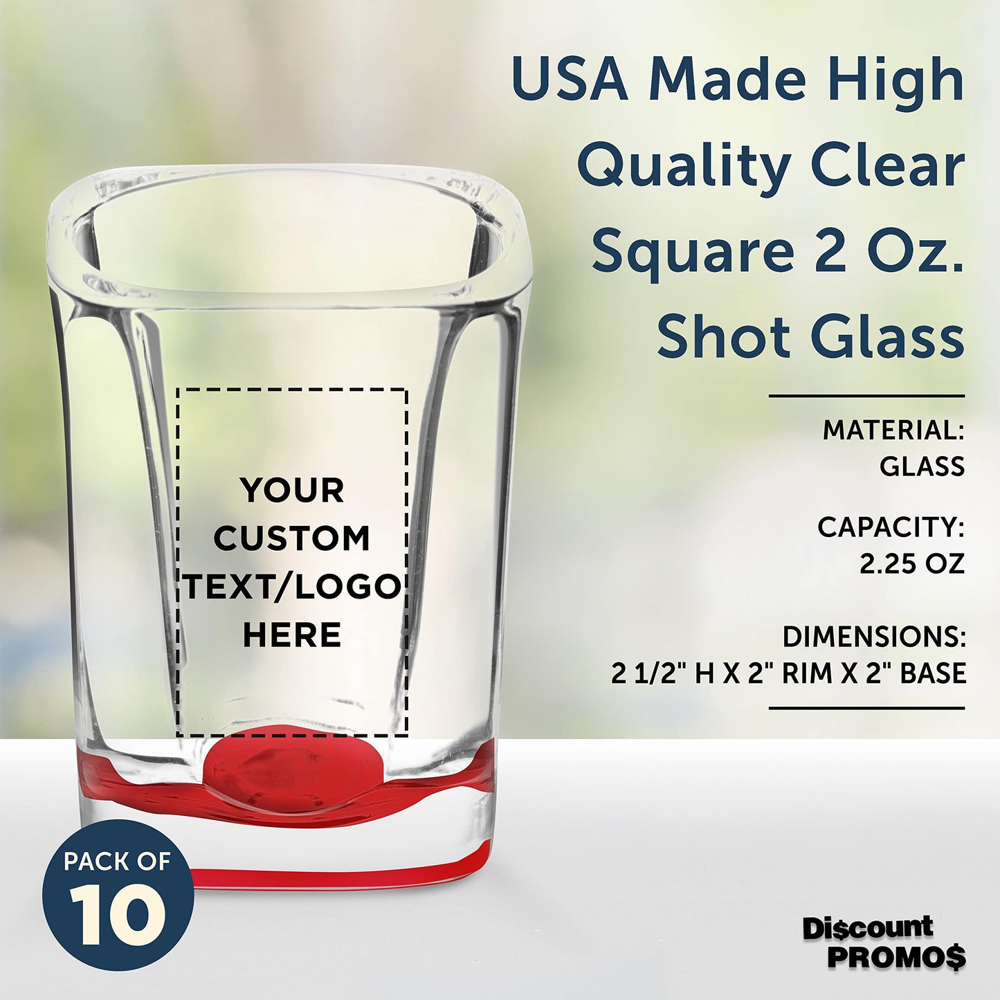 Optima Premium Custom Square Shot Glasses - 2 oz, Set of 10