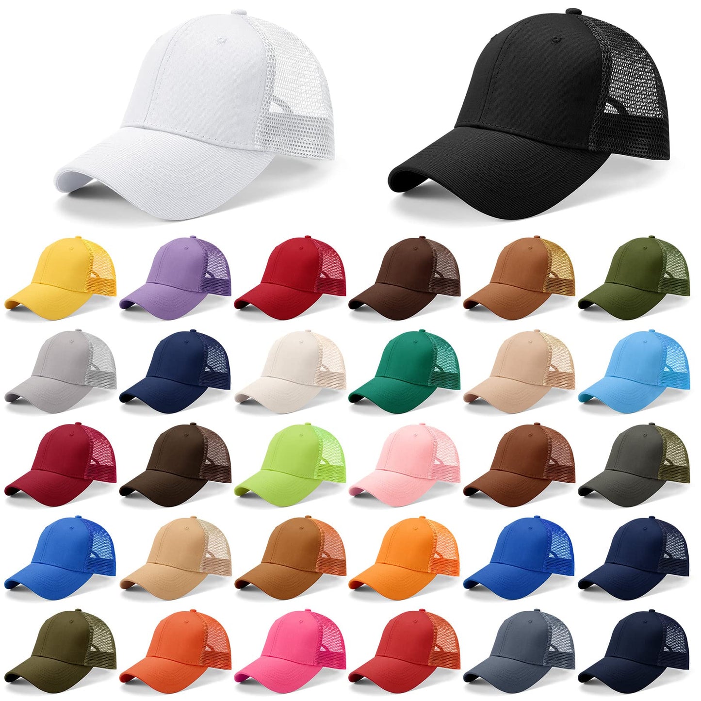 Optima Premium Adjustable Trucker Cap - 32 Pcs Bright Color Set