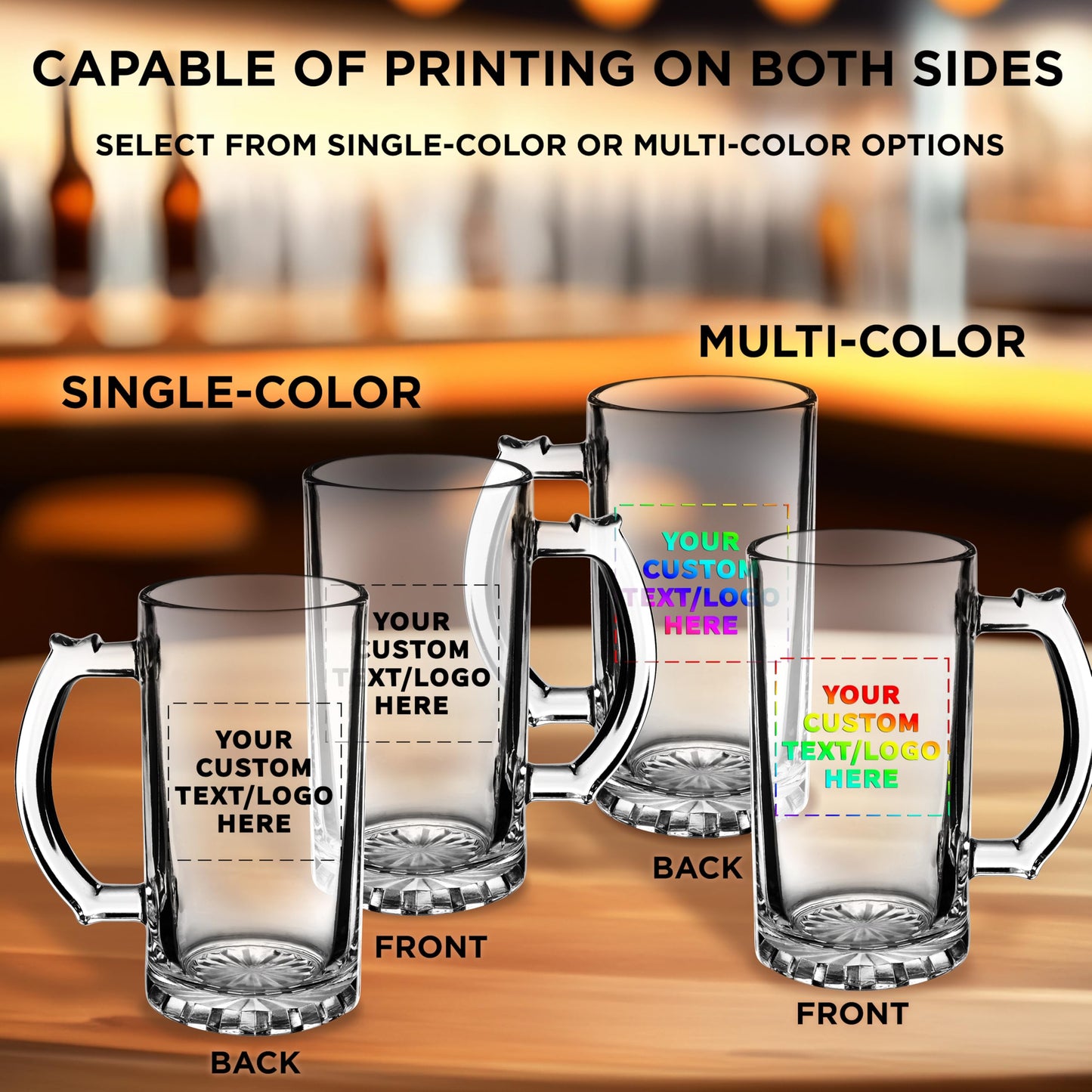 Optima Custom Glass Beer Mug Set - 16 oz, 100 Pack for Events