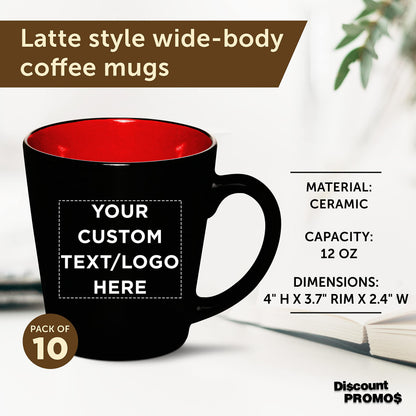 Optima Premium Ceramic Coffee Mugs Set - 12 oz, Personalized, Red