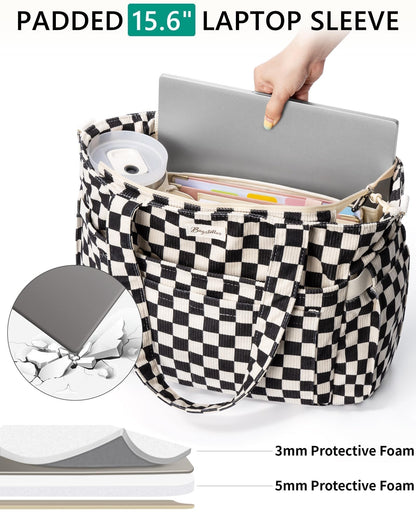 Optima Premium Corduroy Tote Bag - 17 Pockets for Daily Use