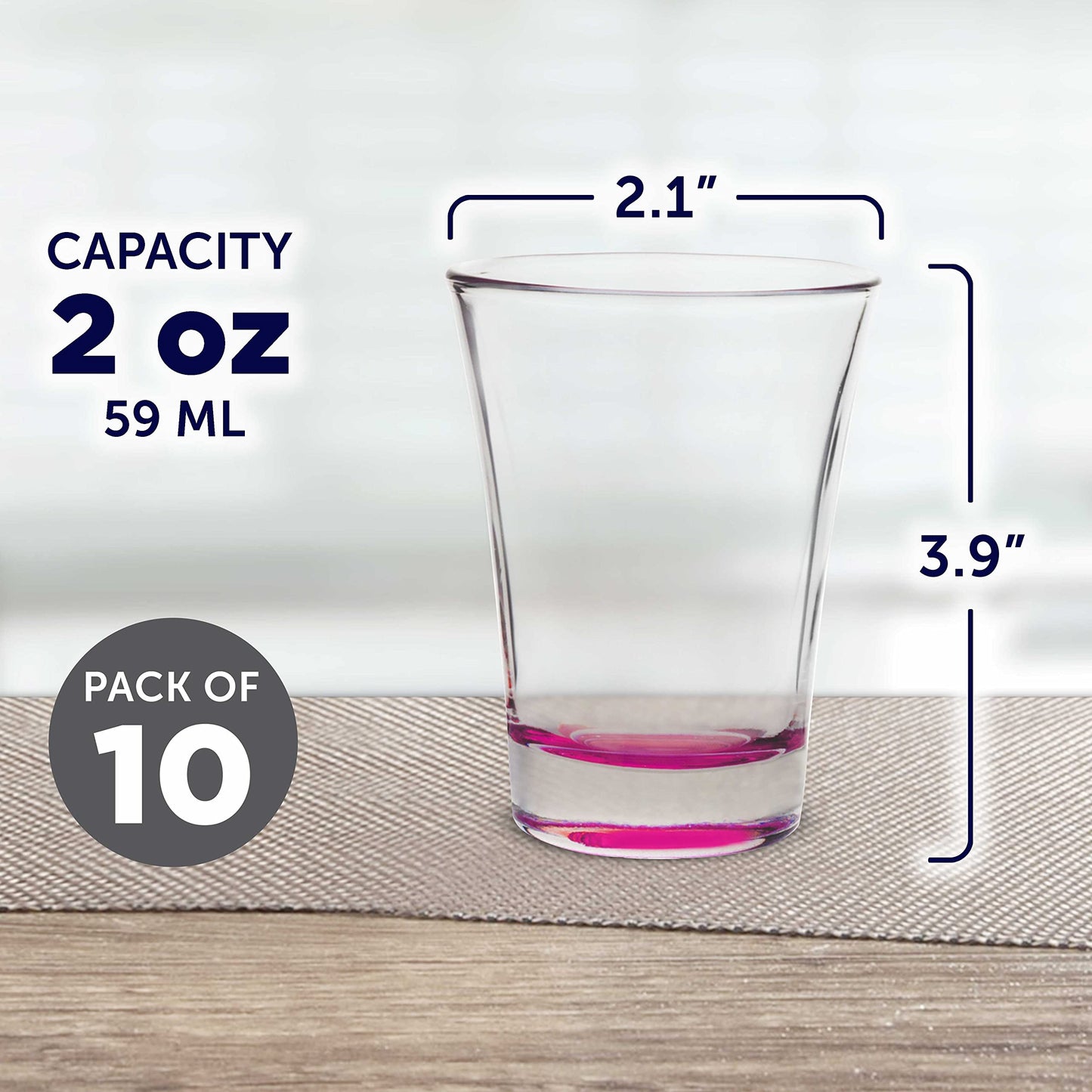 Optima Premium Shot Glasses - 2 oz. Pink - 10 Pack