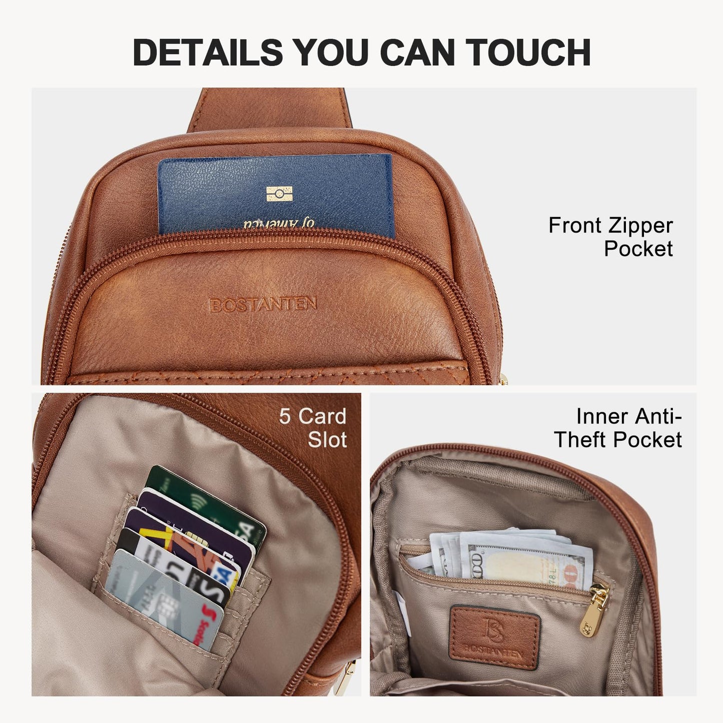 Optima Premium Leather Crossbody Sling Bag - Quilted Travel Fanny Pack