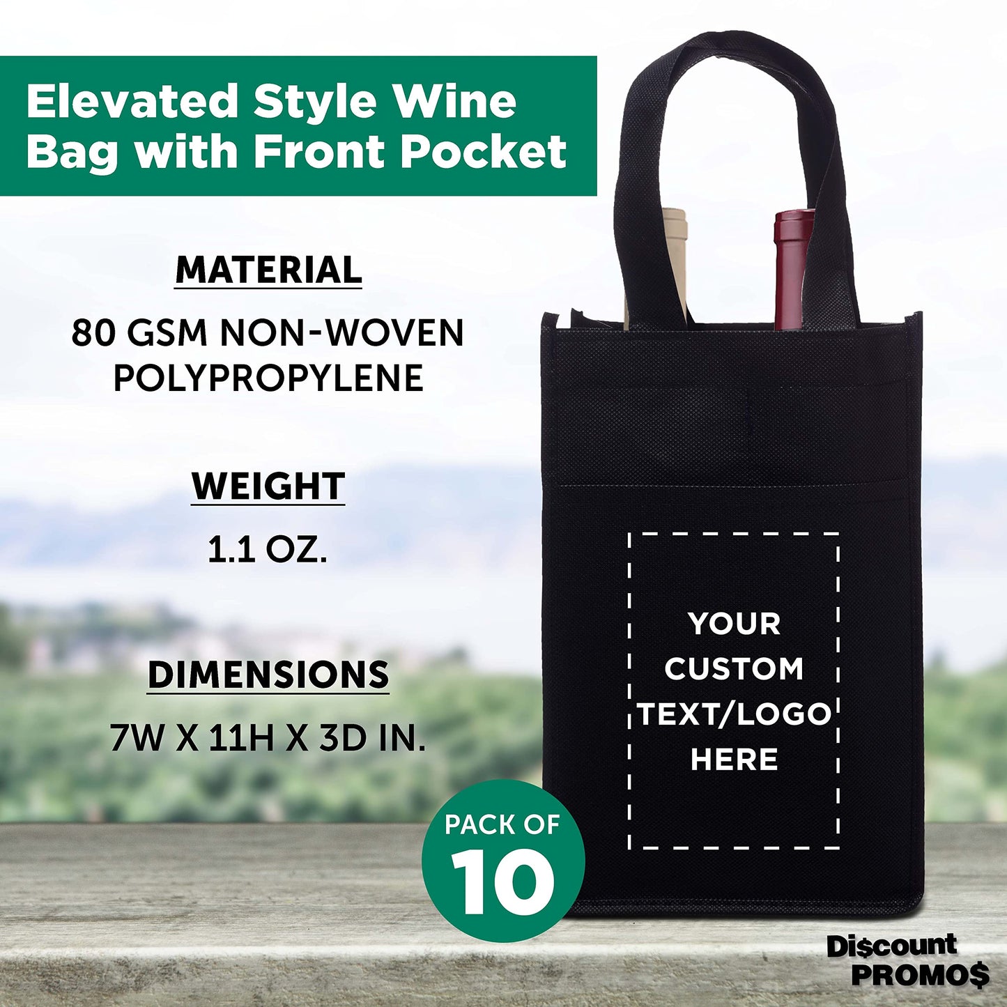 Optima Premium Two Bottle Wine Carrier - Reusable Non-Woven Set of 10